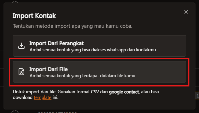 Pop-up Import dari File